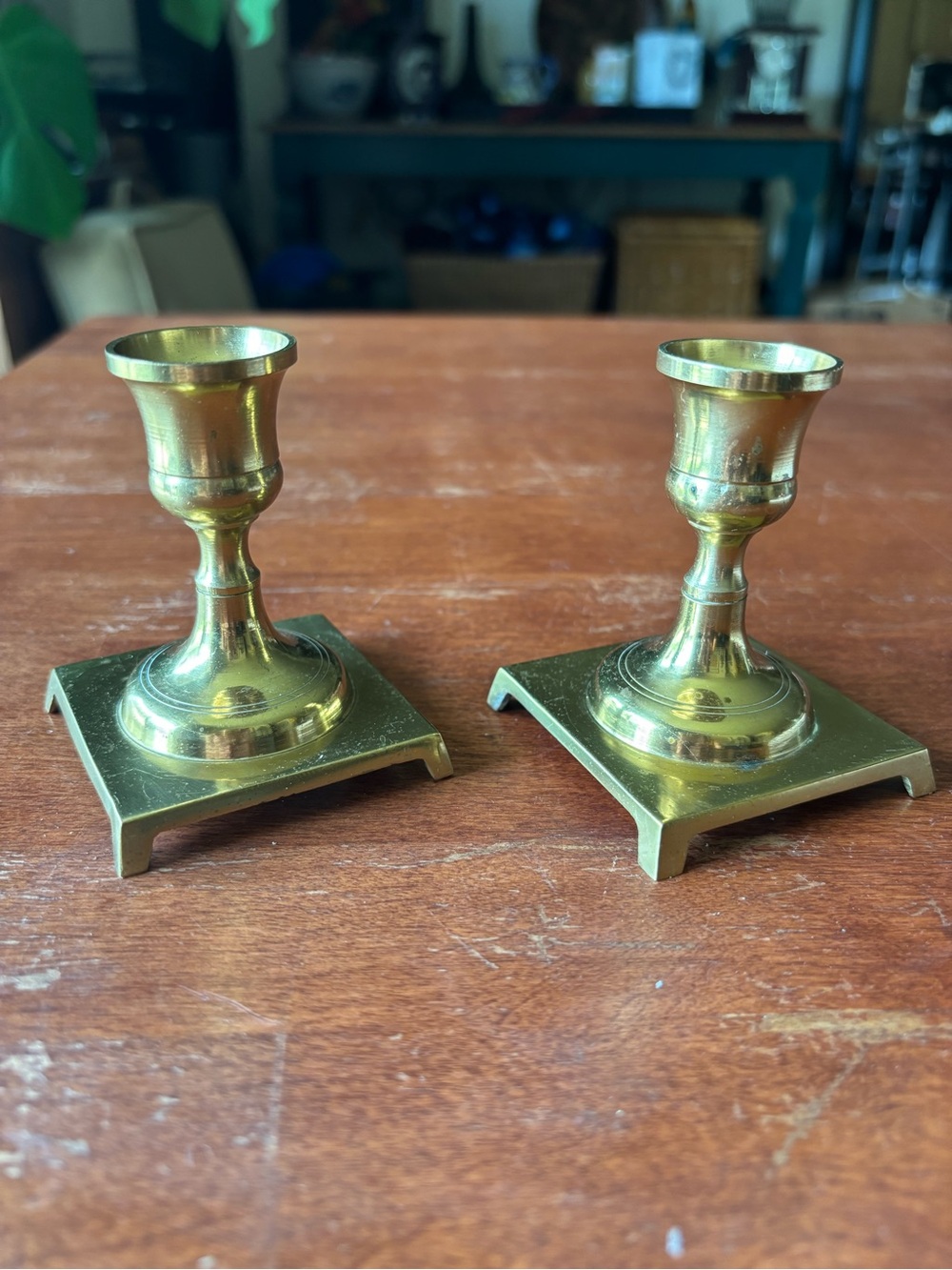Brass Candlestick Holders Vintage Natural Patina set of 2